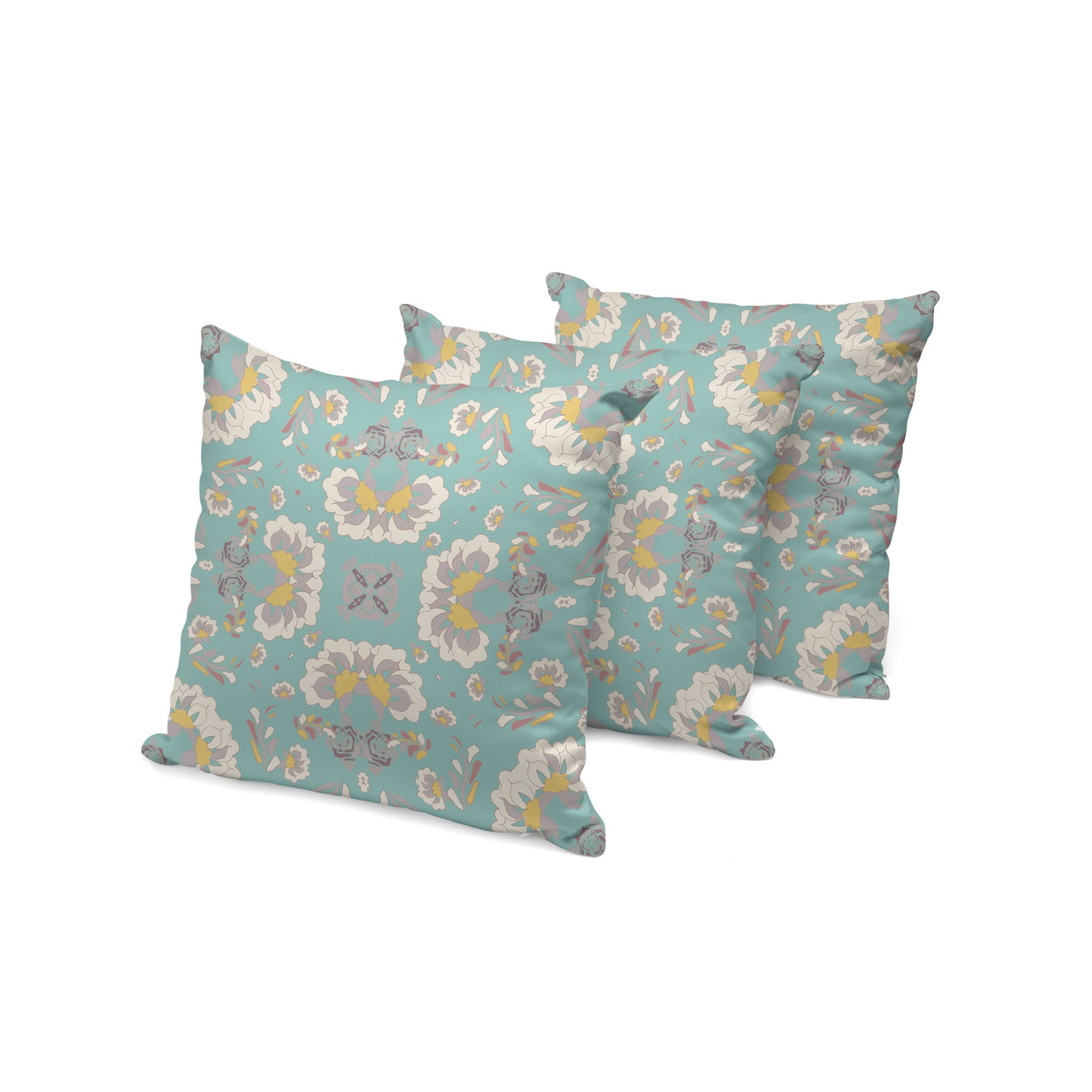Set of Three Green and White Botanical Indoor Outdoor Throw Pillow