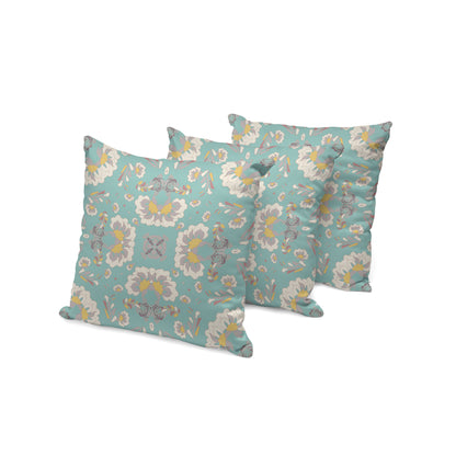 Set of Three Green and White Botanical Indoor Outdoor Throw Pillow