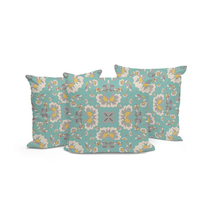 Set of Three Green and White Botanical Indoor Outdoor Throw Pillow