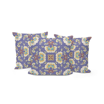Set of Three Purple and White Botanical Indoor Outdoor Throw Pillow