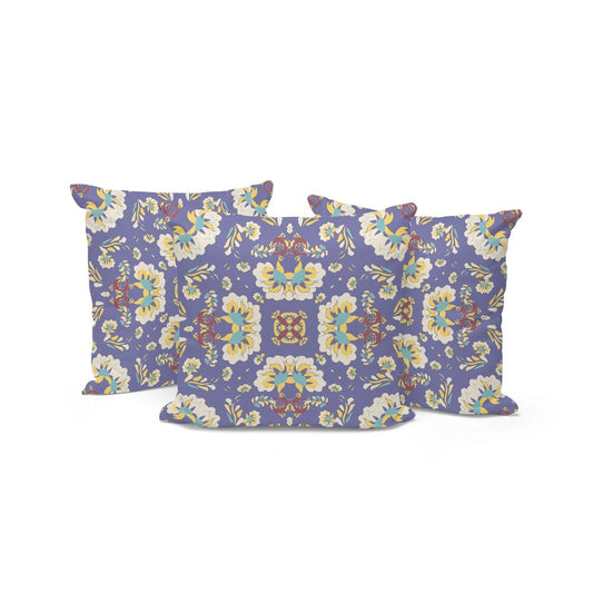 Set of Three Purple and White Botanical Indoor Outdoor Throw Pillow