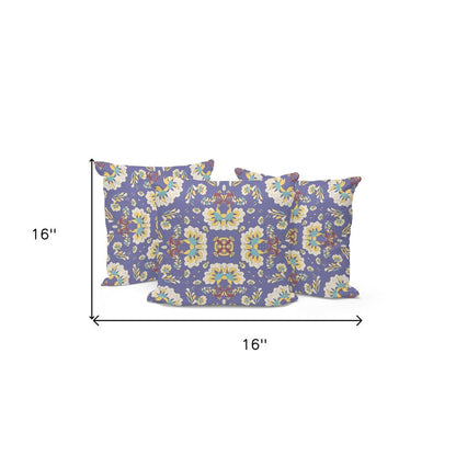Set of Three Purple and White Botanical Indoor Outdoor Throw Pillow
