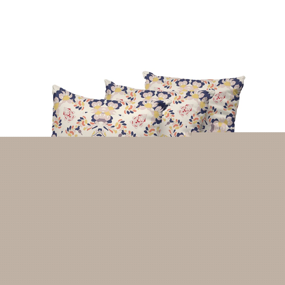 Set of Three 16" X 16" Blue and White Geometric Indoor Outdoor Throw Pillow