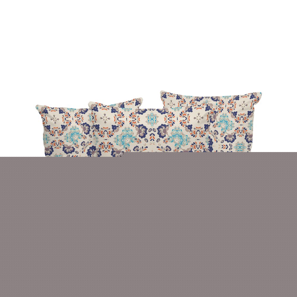 Set of Three 16" X 16" Blue and Off White Botanical Indoor Outdoor Throw Pillow