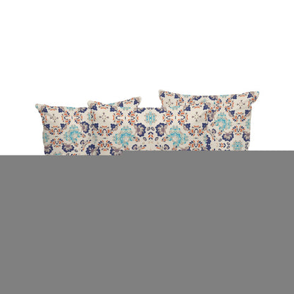 Set of Three 16" X 16" Blue and Off White Botanical Indoor Outdoor Throw Pillow