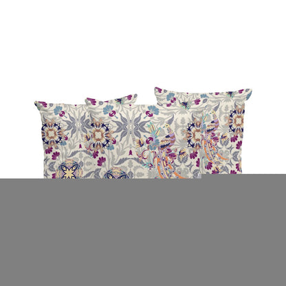 Set of Three 16" X 16" Pink and White Peacock Blown Seam Eclectic Indoor Outdoor Throw Pillow