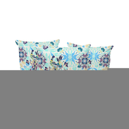 Set of Three 16" X 16" Blue and White Peacock Blown Seam Eclectic Indoor Outdoor Throw Pillow