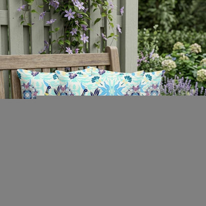 Set of Three 16" X 16" Blue and White Peacock Blown Seam Eclectic Indoor Outdoor Throw Pillow