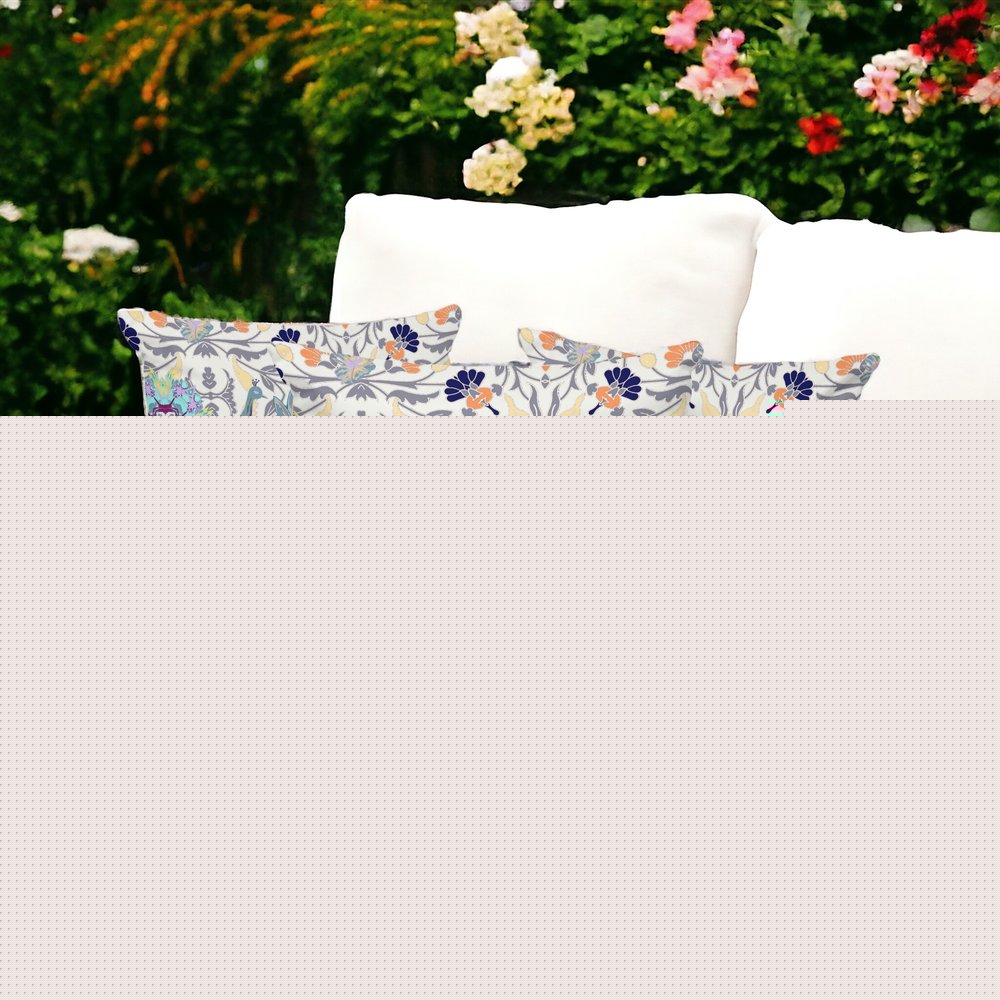 Set of Three 16" X 16" Yellow and White Peacock Eclectic Indoor Outdoor Throw Pillow