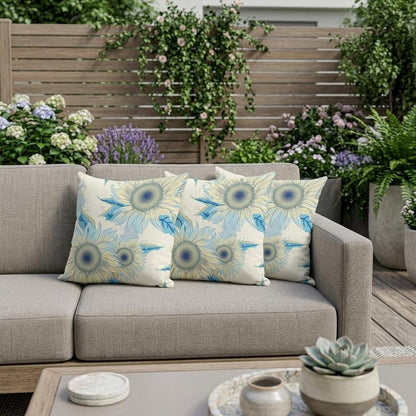 Set of Three 16" X 16" Green and Yellow Blown Seam Floral Indoor Outdoor Throw Pillow