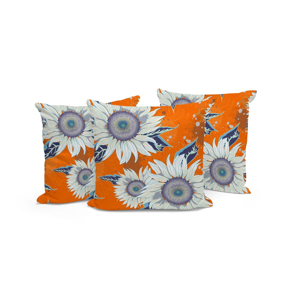 Set of Three 16" X 16" Red and White Blown Seam Floral Indoor Outdoor Throw Pillow