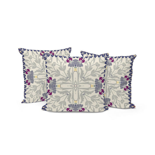 Set of Three 16" X 16" Gray and Purple Blown Seam Floral Indoor Outdoor Throw Pillow