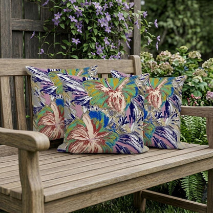 Set of Three 16" X 16" Green and White Blown Seam Floral Indoor Outdoor Throw Pillow