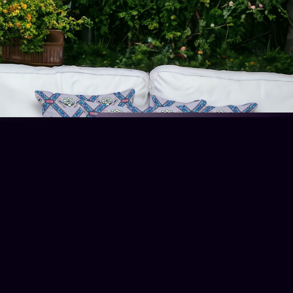 Set of Three 16" X 16" Blue and Gray Peacock Blown Seam Floral Indoor Outdoor Throw Pillow