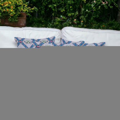 Set of Three 16" X 16" Blue and Gray Peacock Blown Seam Floral Indoor Outdoor Throw Pillow