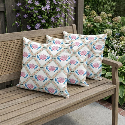 Set of Three 16" X 16" Blue and White Peacock Blown Seam Floral Indoor Outdoor Throw Pillow