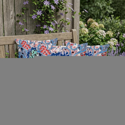 Set of Three 16" X 16" Blue and Pink Blown Seam Floral Indoor Outdoor Throw Pillow