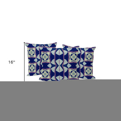 Set of Three 16" X 16" Blue and Pink Blown Seam Eclectic Indoor Outdoor Throw Pillow
