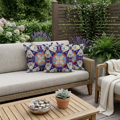 Set of Three 16" X 16" Blue and Orange Blown Seam Floral Indoor Outdoor Throw Pillow