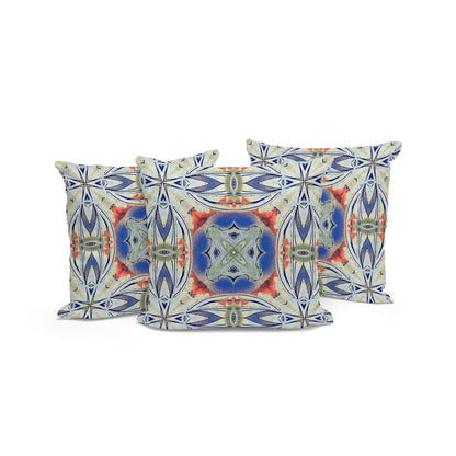 Set of Three 16" X 16" Blue and Pink Blown Seam Floral Indoor Outdoor Throw Pillow