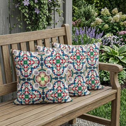 Set of Three 16" X 16" Green and White Blown Seam Floral Indoor Outdoor Throw Pillow