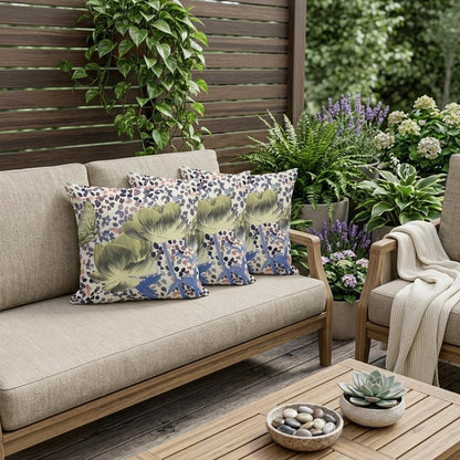 Set of Three 16" X 16" Blue and Yellow Butterfly Blown Seam Floral Indoor Outdoor Throw Pillow