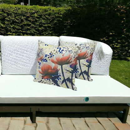 Set of Three 16" X 16" Green and Yellow Butterfly Blown Seam Floral Indoor Outdoor Throw Pillow