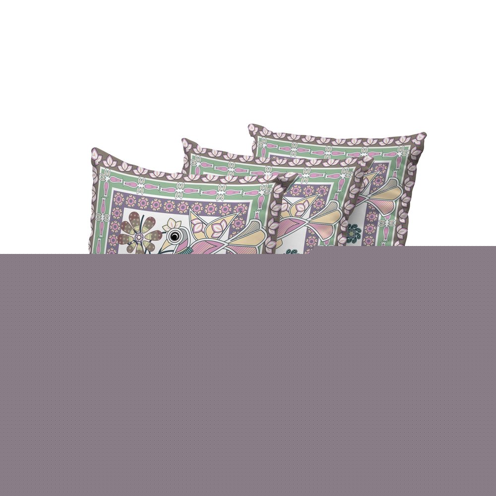 Set of Three 16" X 16" Pink and Brown Peacock Blown Seam Floral Indoor Outdoor Throw Pillow