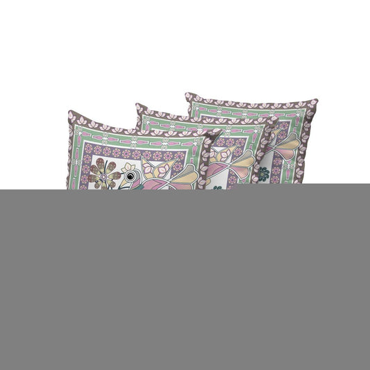 Set of Three 16" X 16" Pink and Brown Peacock Blown Seam Floral Indoor Outdoor Throw Pillow