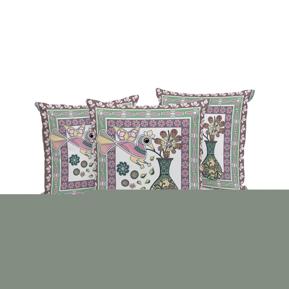 Set of Three 16" X 16" Pink and Brown Peacock Blown Seam Floral Indoor Outdoor Throw Pillow