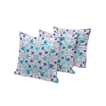 Set of Three 16" X 16" Blue and Pink Blown Seam Paisley Indoor Outdoor Throw Pillow