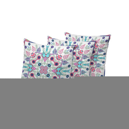 Set of Three 16" X 16" Pink and White Blown Seam Paisley Indoor Outdoor Throw Pillow