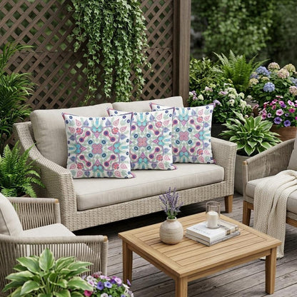 Set of Three 16" X 16" Pink and White Blown Seam Paisley Indoor Outdoor Throw Pillow