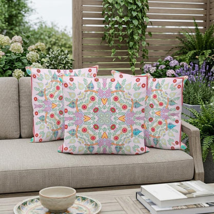 Set of Three 16" X 16" Red and Pink Blown Seam Paisley Indoor Outdoor Throw Pillow