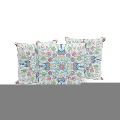 Set of Three 16" X 16" Yellow and White Blown Seam Paisley Indoor Outdoor Throw Pillow