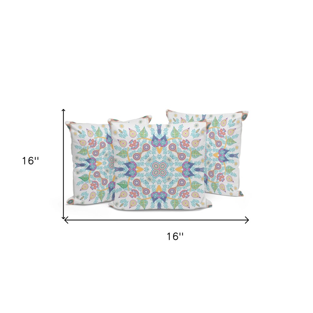 Set of Three 16" X 16" Yellow and White Blown Seam Paisley Indoor Outdoor Throw Pillow