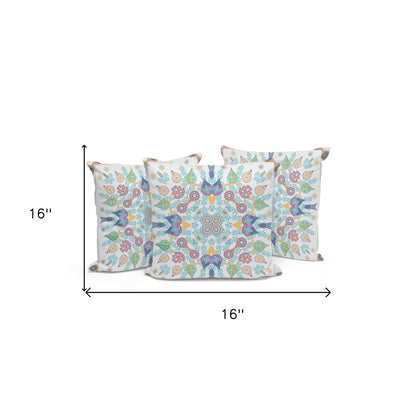 Set of Three 16" X 16" Yellow and White Blown Seam Paisley Indoor Outdoor Throw Pillow