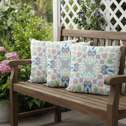 Set of Three 16" X 16" Yellow and White Blown Seam Paisley Indoor Outdoor Throw Pillow
