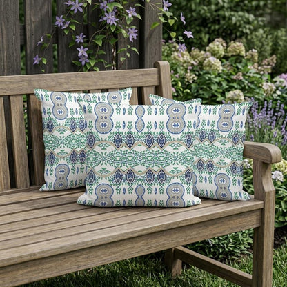 Set of Three 16" X 16" Beige and Green Blown Seam Paisley Indoor Outdoor Throw Pillow