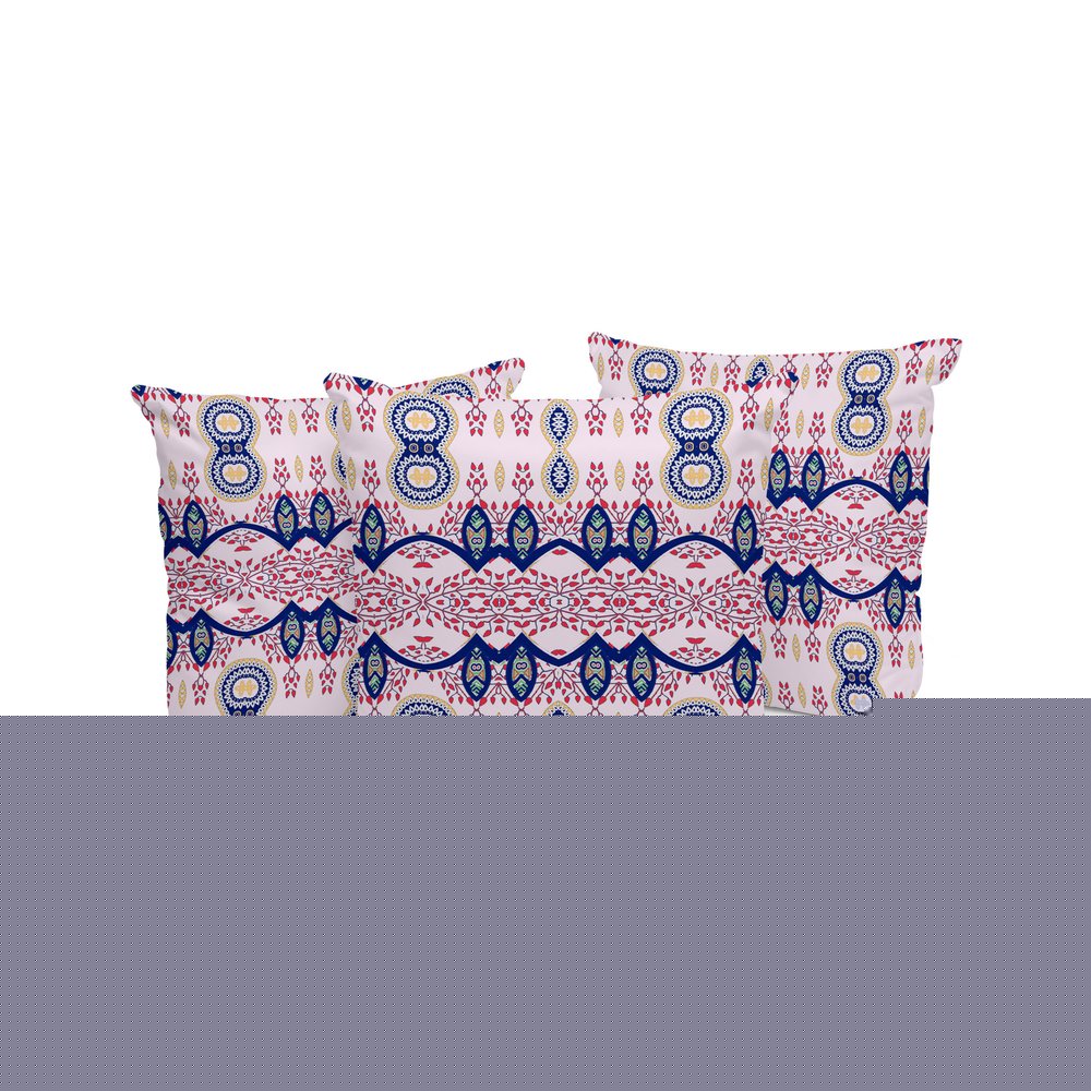 Set of Three 16" X 16" Blue and White Blown Seam Paisley Indoor Outdoor Throw Pillow