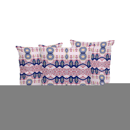 Set of Three 16" X 16" Blue and White Blown Seam Paisley Indoor Outdoor Throw Pillow