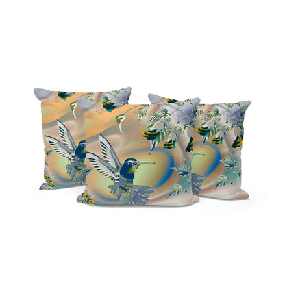 Set of Three 16" X 16" Yellow Orange Bird Blown Seam Floral Indoor Outdoor Throw Pillow