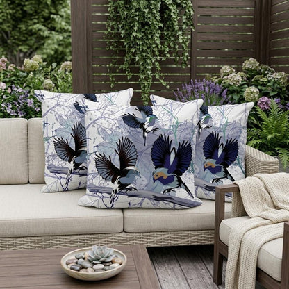 Set of Three 16" X 16" Black and White Bird Blown Seam Eclectic Indoor Outdoor Throw Pillow