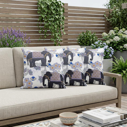 Set of Three 16" X 16" Black and Gray Elephant Blown Seam Floral Indoor Outdoor Throw Pillow