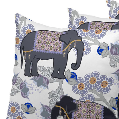 Set of Three 16" X 16" Black and Gray Elephant Blown Seam Floral Indoor Outdoor Throw Pillow
