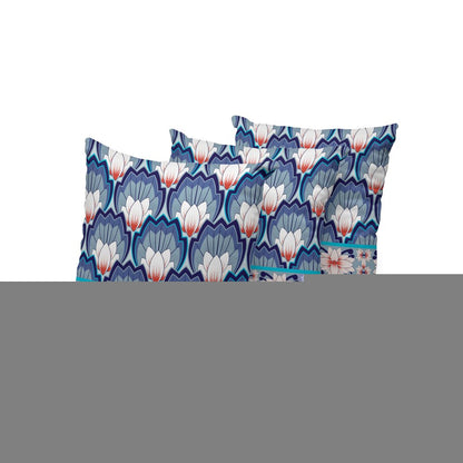 Set of Three 16" Blue and Orange Botanical Indoor Outdoor Throw Pillow Cover and Insert