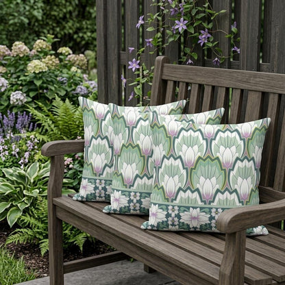 Set of Three 16" Green and Pink Botanical Indoor Outdoor Throw Pillow Cover and Insert