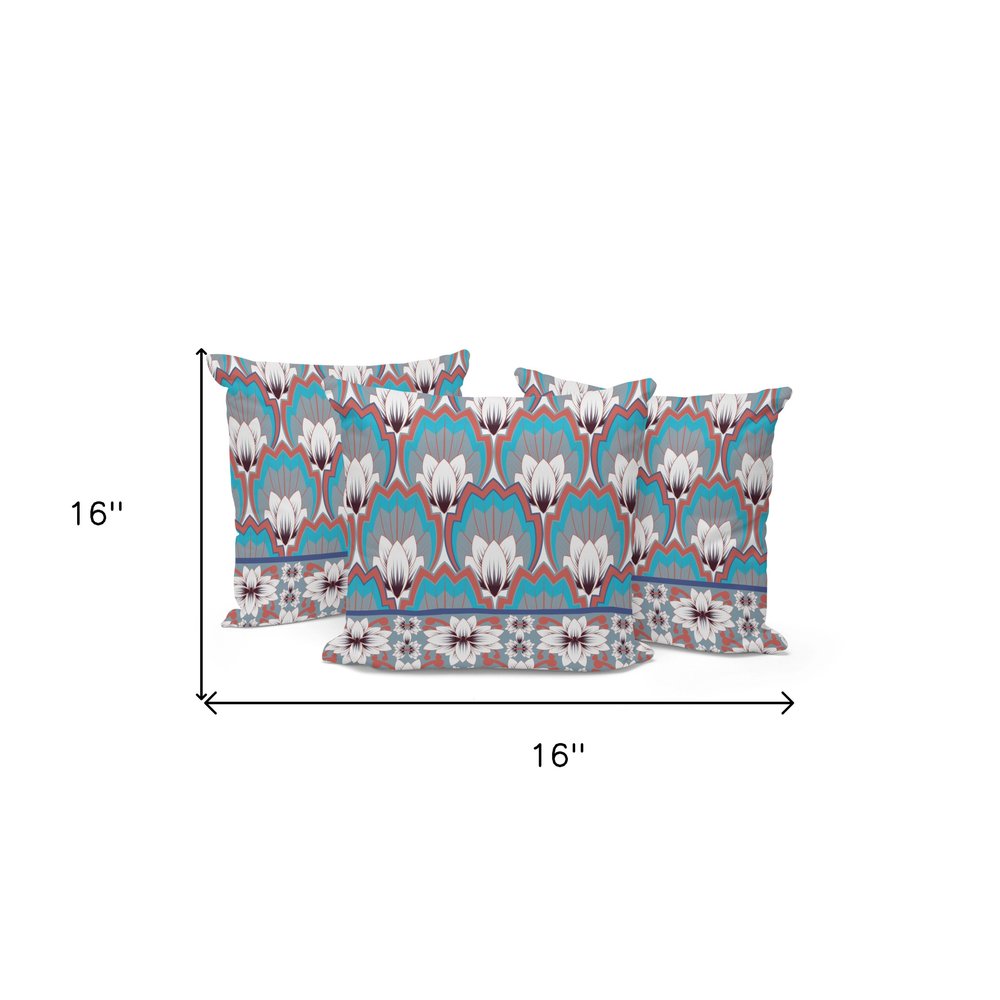 Set of Three 16" Gray and Orange Botanical Indoor Outdoor Throw Pillow Cover and Insert