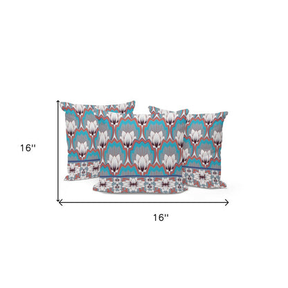 Set of Three 16" Gray and Orange Botanical Indoor Outdoor Throw Pillow Cover and Insert