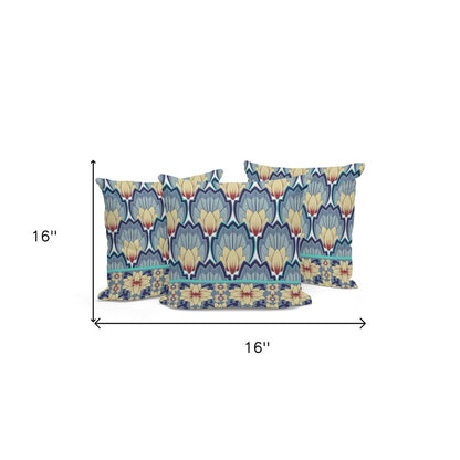 Set of Three 16" Gray and Yellow Botanical Indoor Outdoor Throw Pillow Cover and Insert